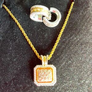 NEW AVON Textured Two Tone Pave necklace and pierced earrings set